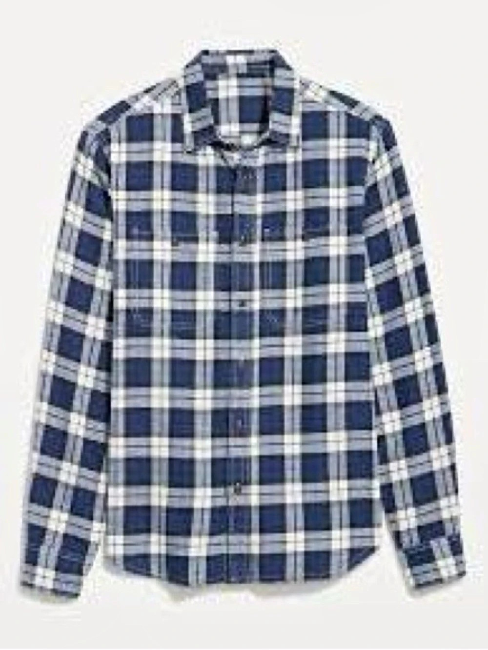 Old Navy Double-Brushed Plaid Shirt Plaid Button Down in Blue & White, Size L